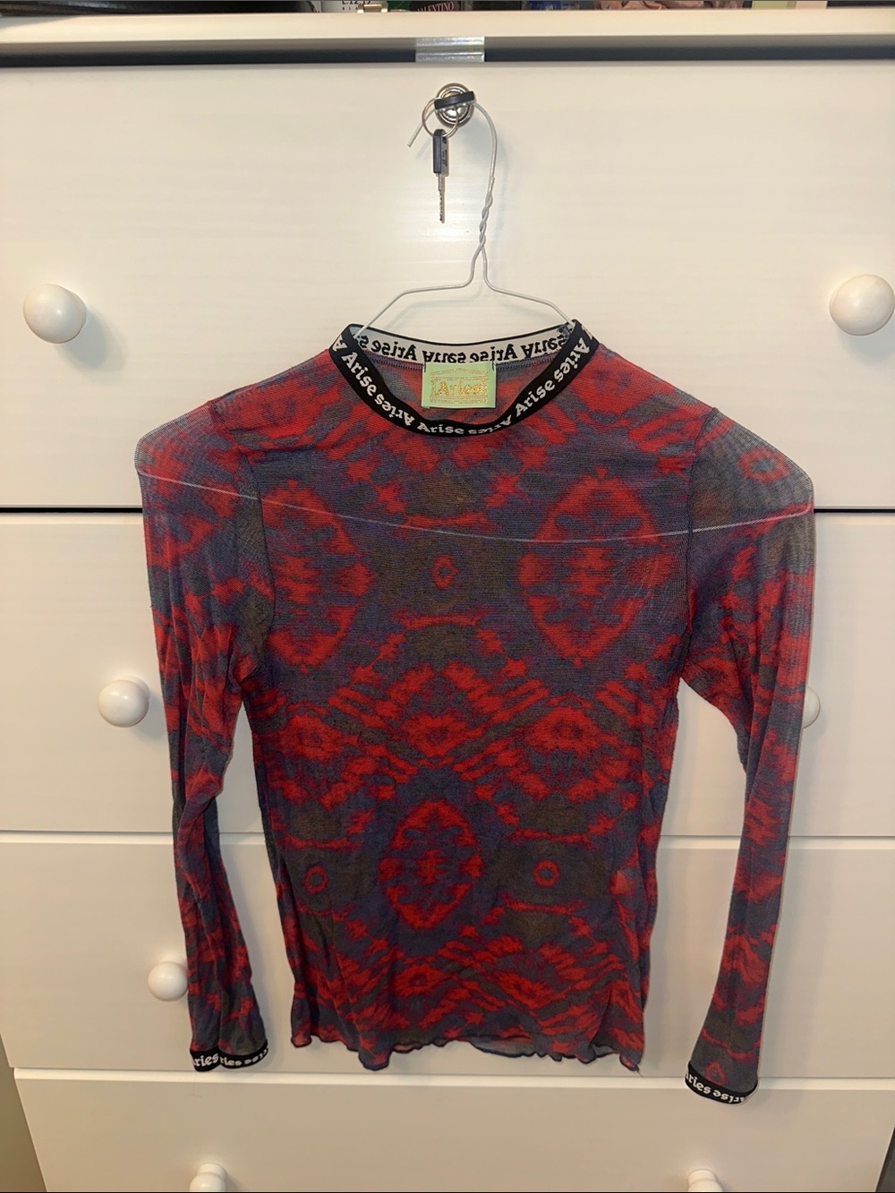 Aries Navy & Red Patterned Long-Sleeve Mesh Top